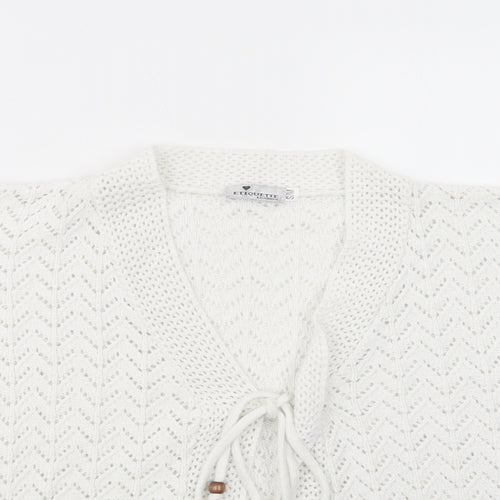 Etiquette London Womens White V-Neck  Acrylic Cardigan Jumper Size S