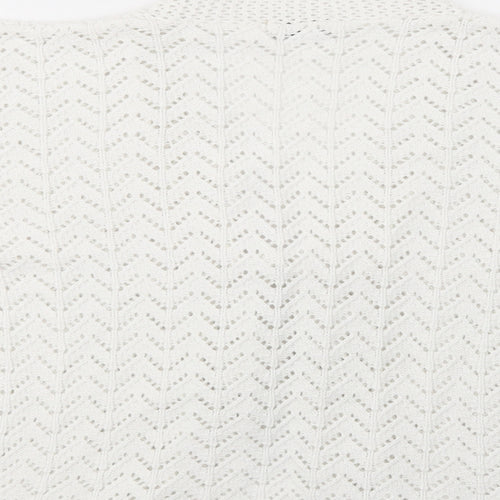 Etiquette London Womens White V-Neck  Acrylic Cardigan Jumper Size S
