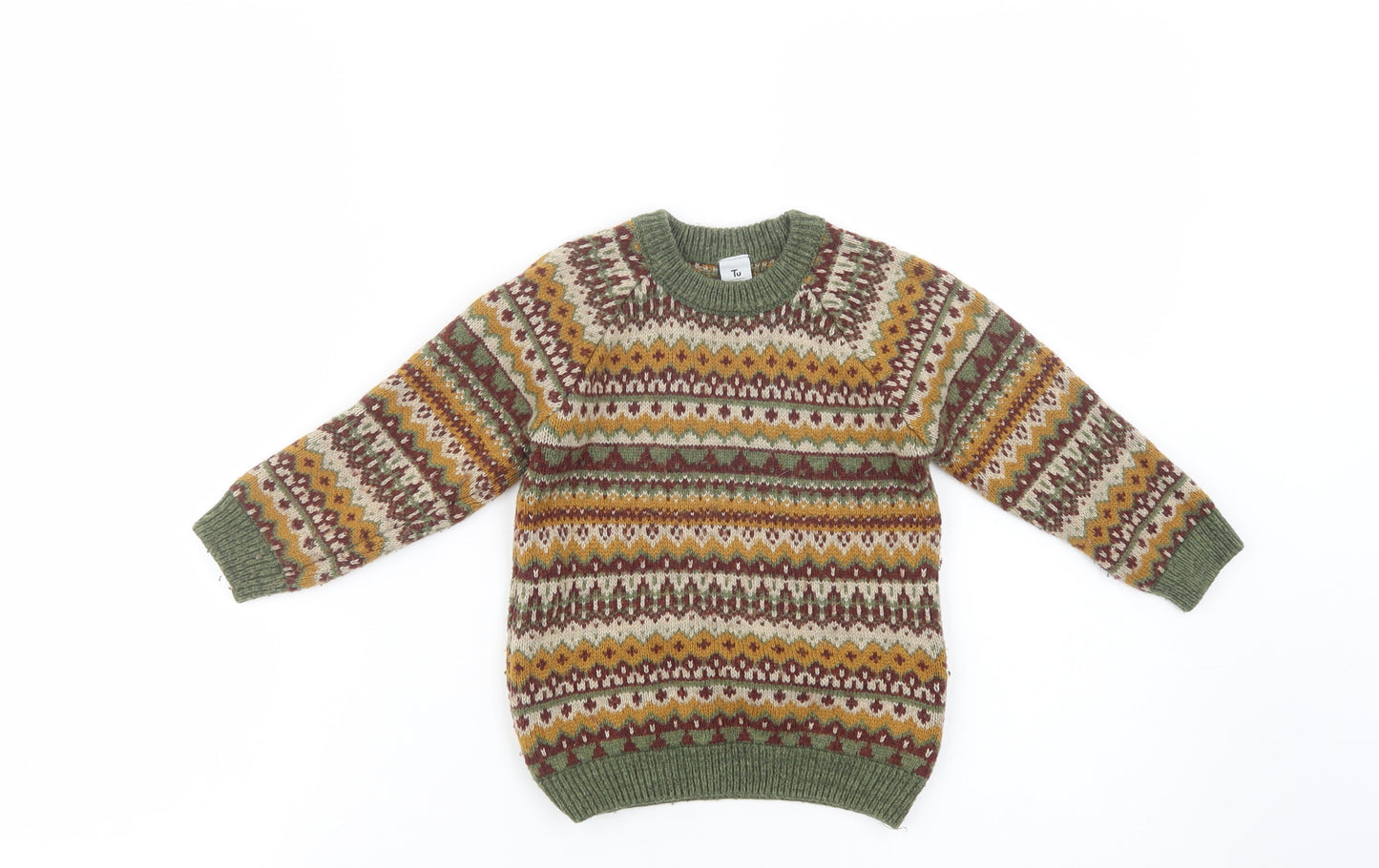 TU Boys Multicoloured Crew Neck Fair Isle Acrylic Pullover Jumper Size 2-3 Years  Pullover
