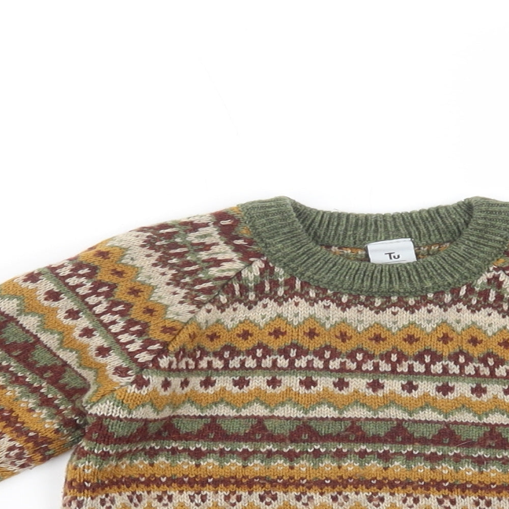 TU Boys Multicoloured Crew Neck Fair Isle Acrylic Pullover Jumper Size 2-3 Years  Pullover