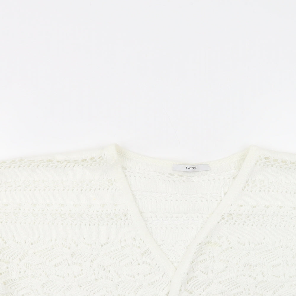 George Womens White V-Neck  Cotton Cardigan Jumper Size 20