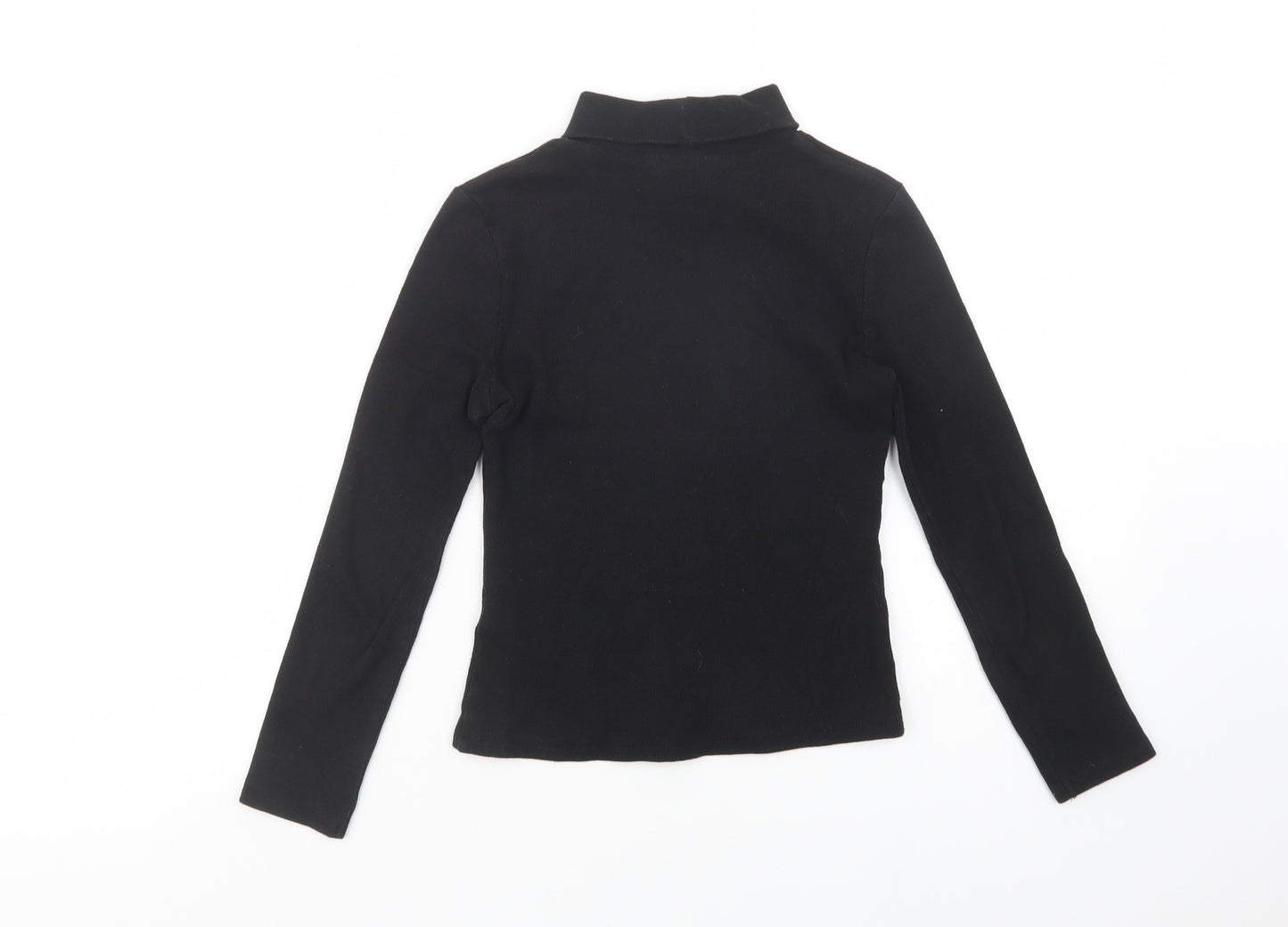 Matalan Girls Black  Cotton Basic Blouse Size 9 Years Roll Neck Pullover