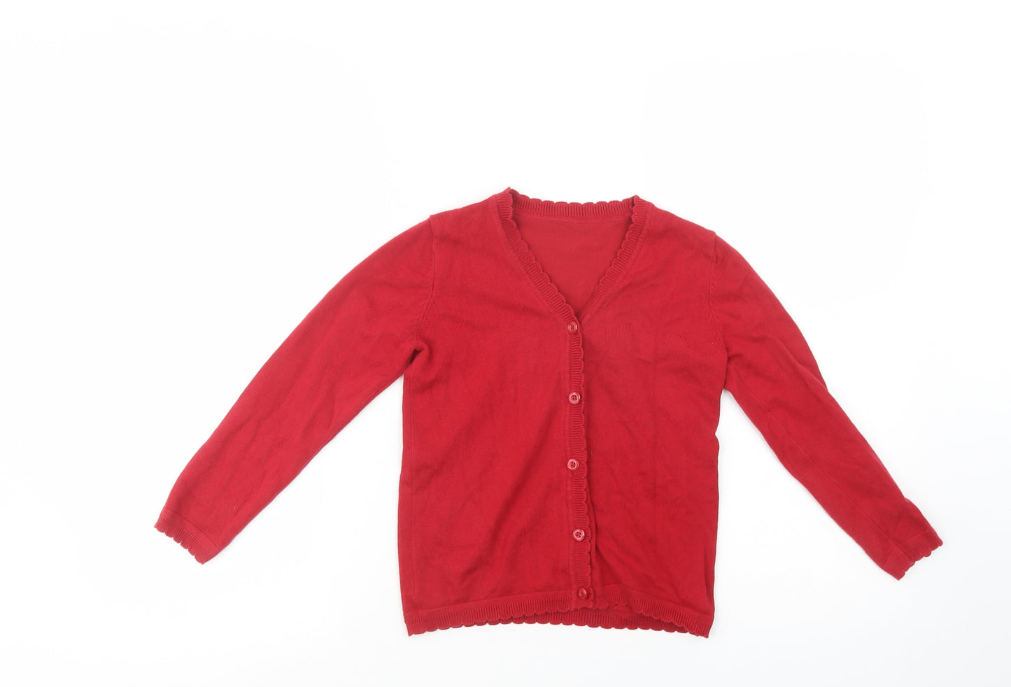 Matalan Girls Red V-Neck  Cotton Cardigan Jumper Size 8 Years  Button - School Wear