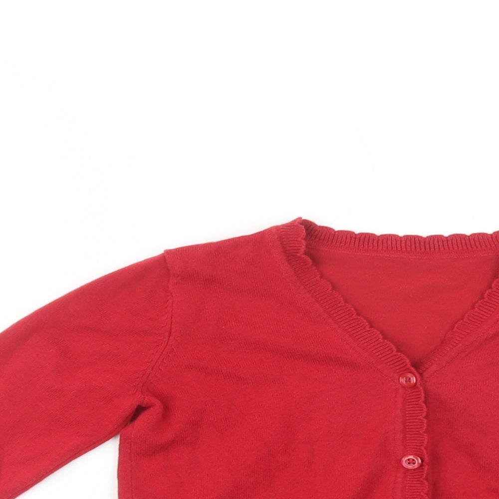 Matalan Girls Red V-Neck  Cotton Cardigan Jumper Size 8 Years  Button - School Wear