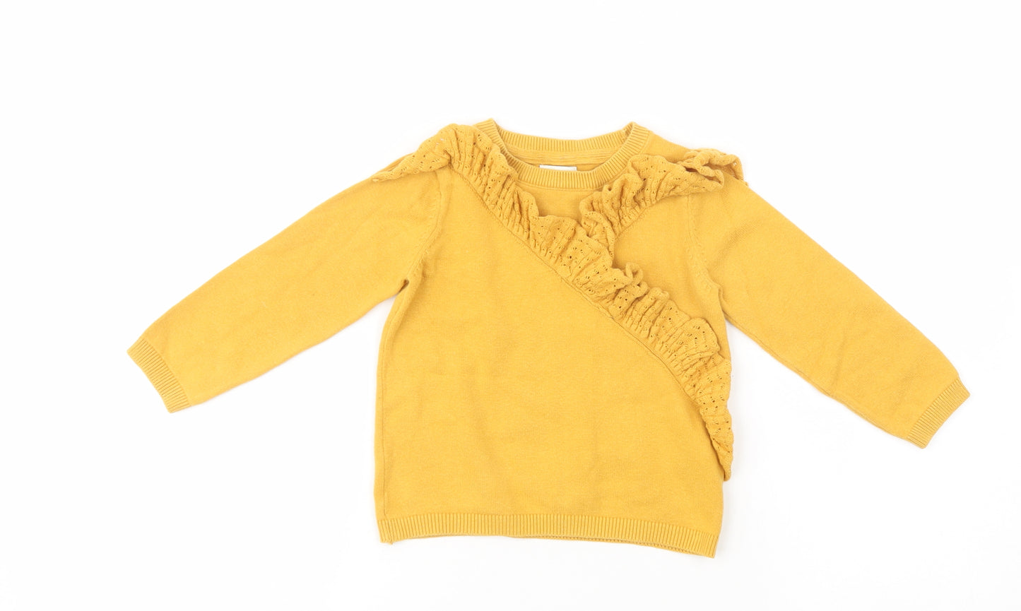 F&F Girls Yellow Crew Neck  Cotton Pullover Jumper Size 2-3 Years  Pullover