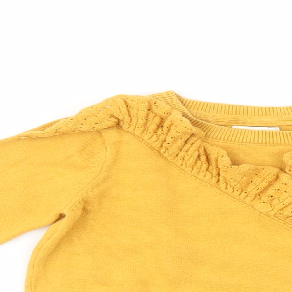 F&F Girls Yellow Crew Neck  Cotton Pullover Jumper Size 2-3 Years  Pullover