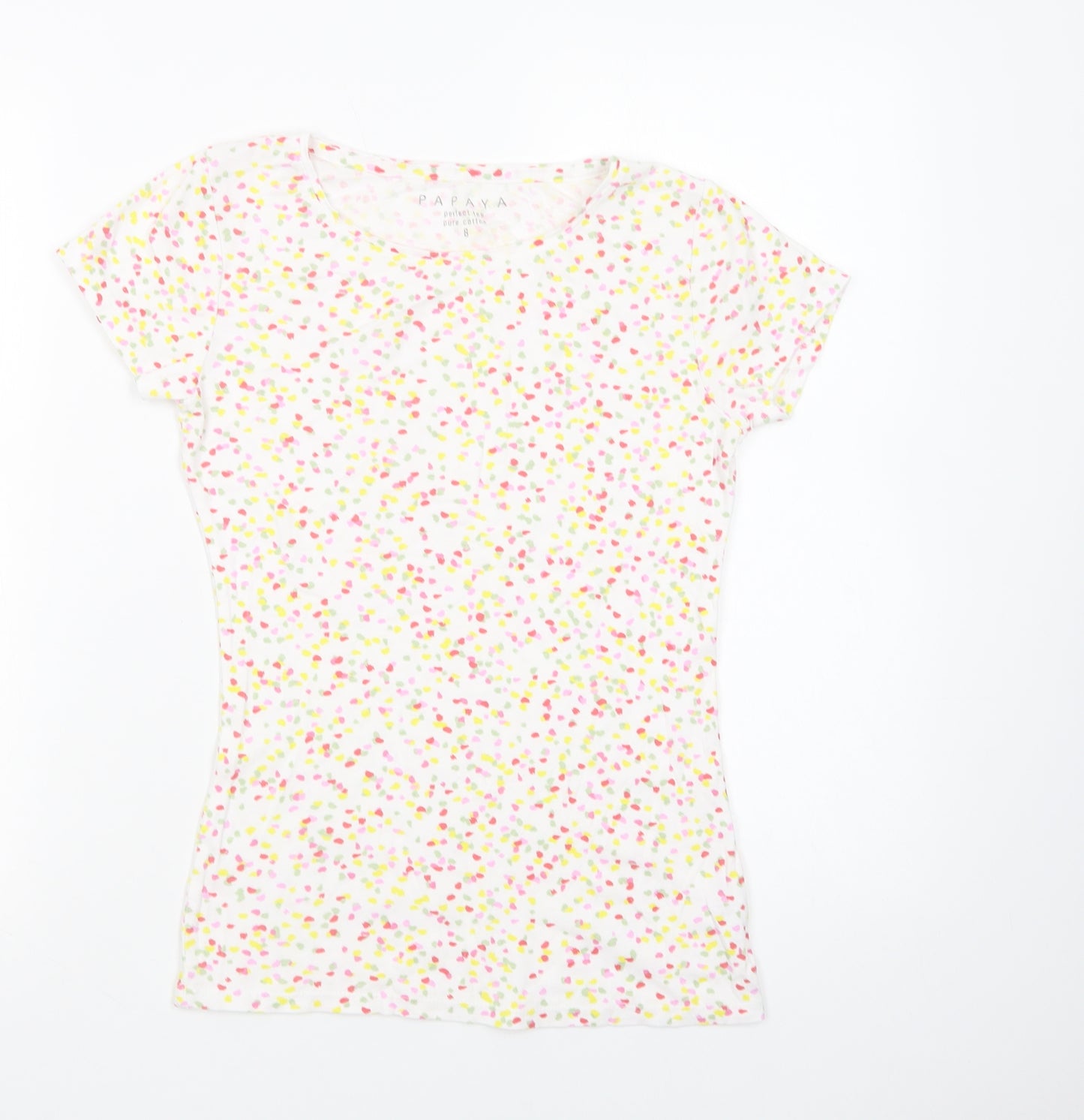Papaya Womens White Animal Print Cotton Basic T-Shirt Size 8 Crew Neck