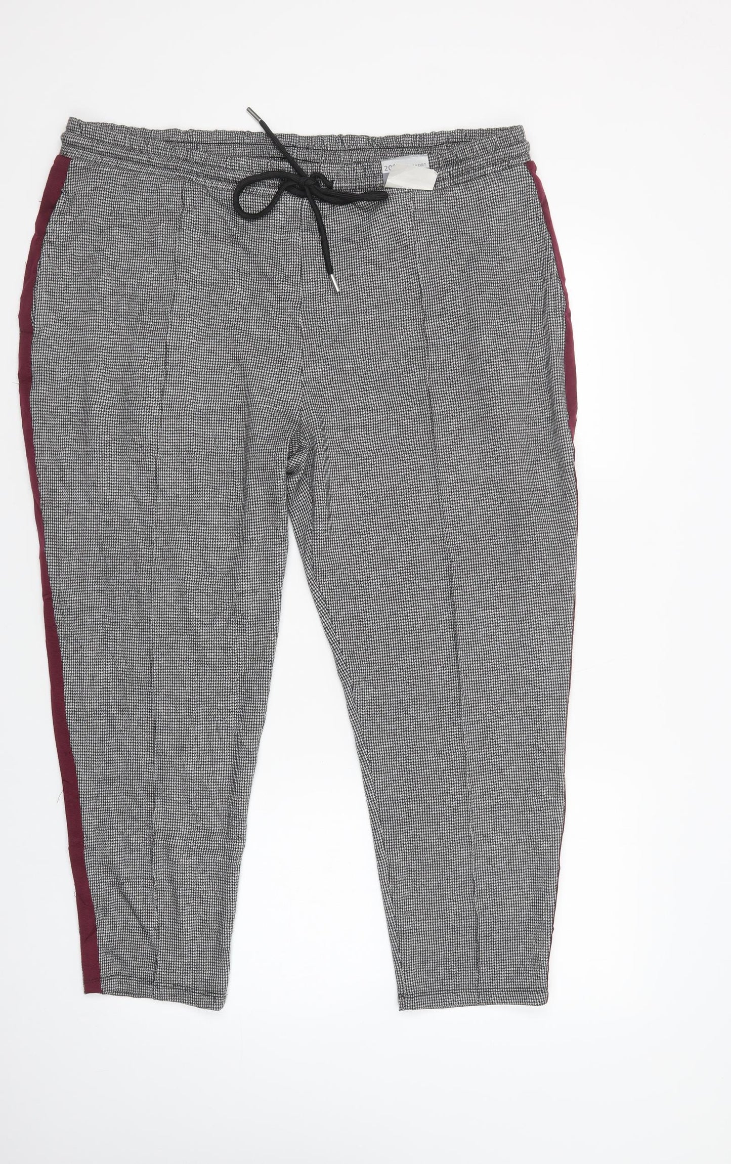 Marks and Spencer Womens Grey Houndstooth Polyester Jogger Trousers Size 20 L26 in Regular Drawstring