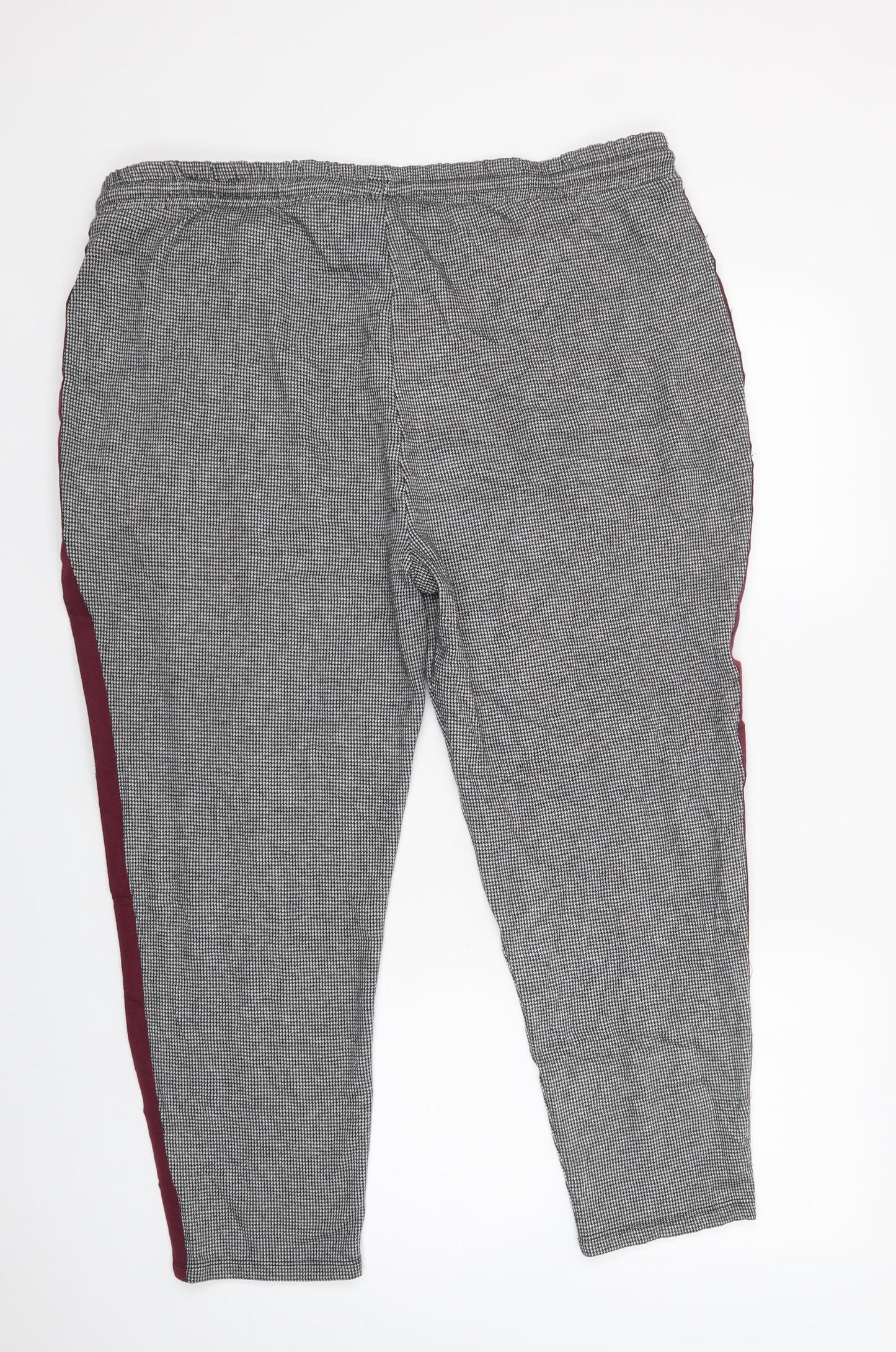 Marks and Spencer Womens Grey Houndstooth Polyester Jogger Trousers Size 20 L26 in Regular Drawstring