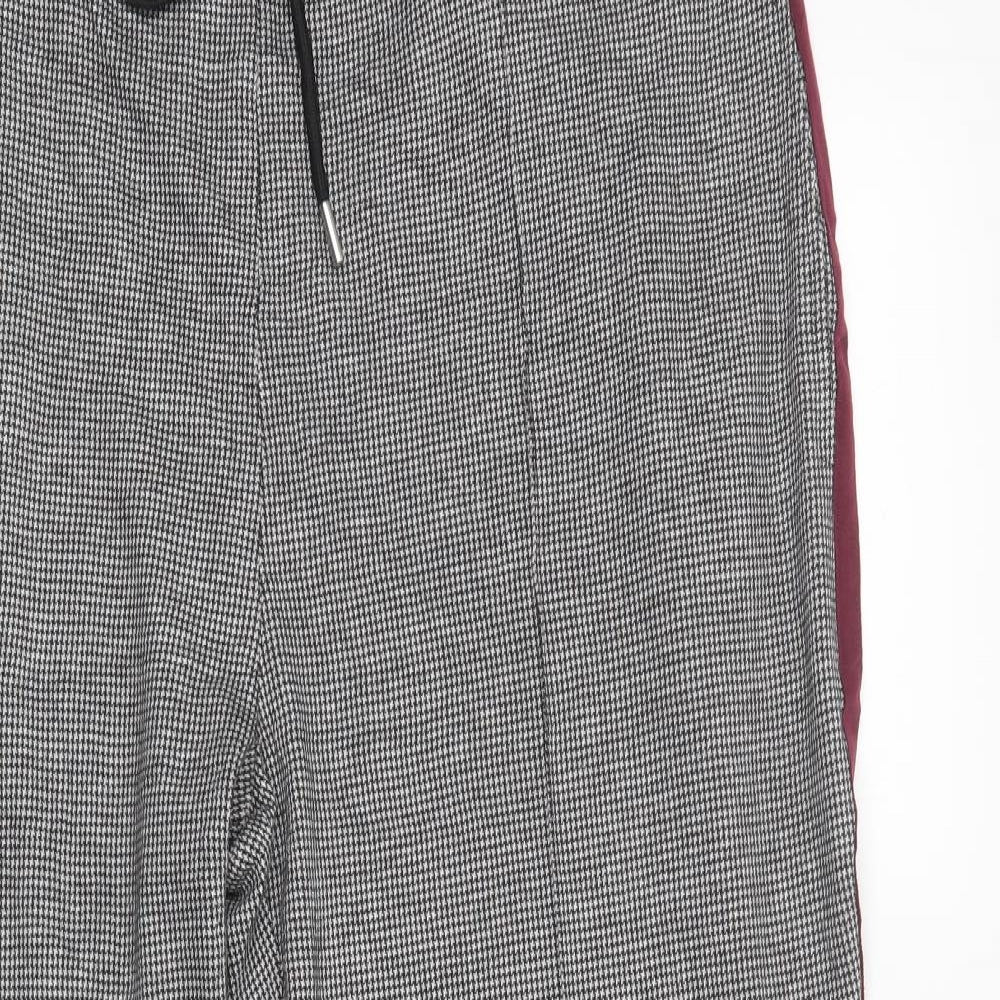 Marks and Spencer Womens Grey Houndstooth Polyester Jogger Trousers Size 20 L26 in Regular Drawstring