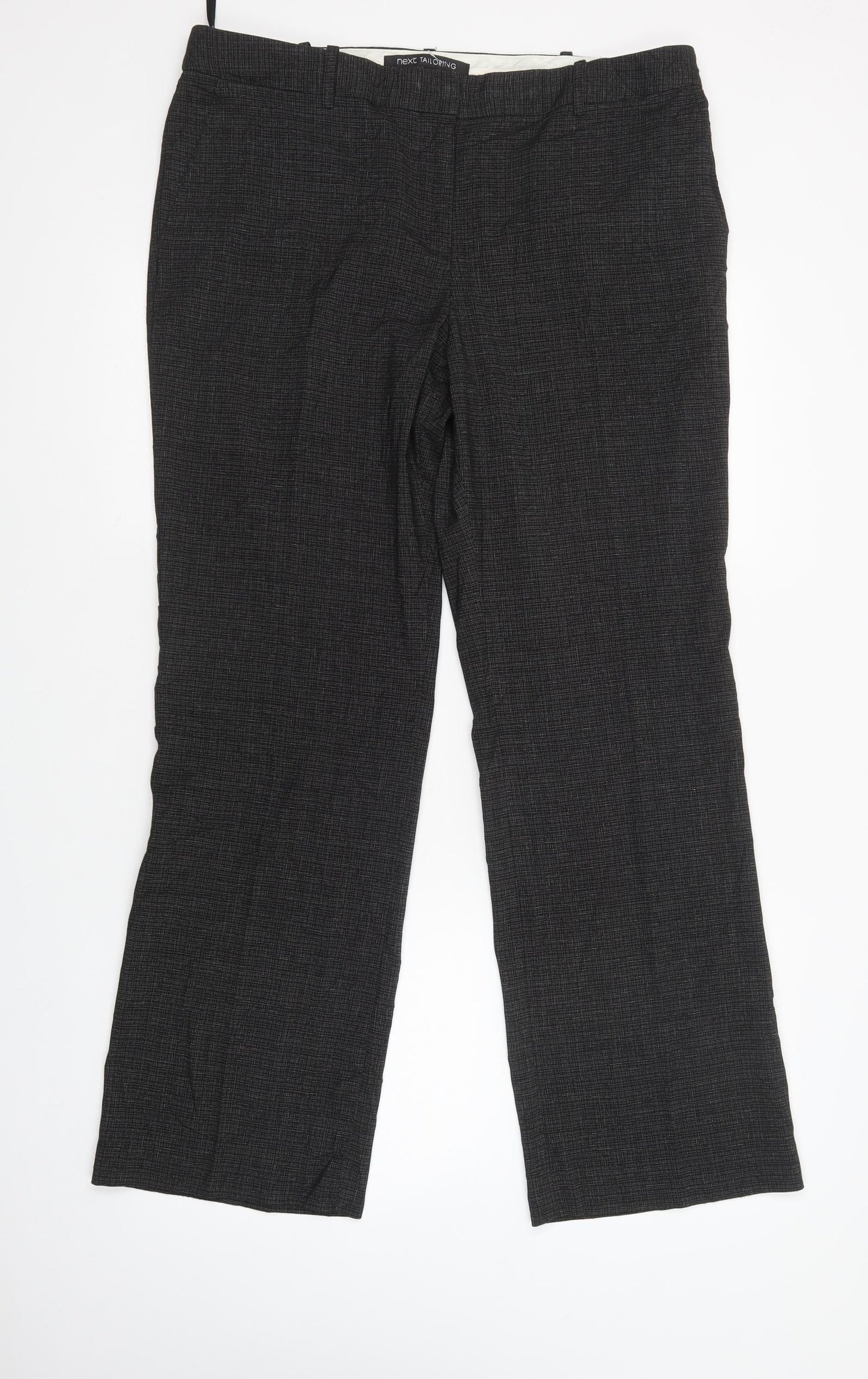 NEXT Womens Grey Check Polyester Dress Pants Trousers Size 16 L32 in Regular Button