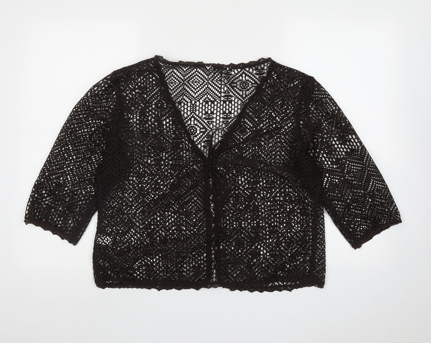M&Co Womens Brown V-Neck Geometric Polyester Cardigan Jumper Size 18   - Tie front
