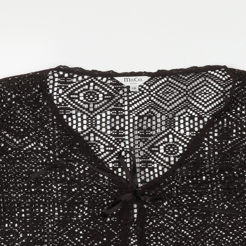 M&Co Womens Brown V-Neck Geometric Polyester Cardigan Jumper Size 18   - Tie front