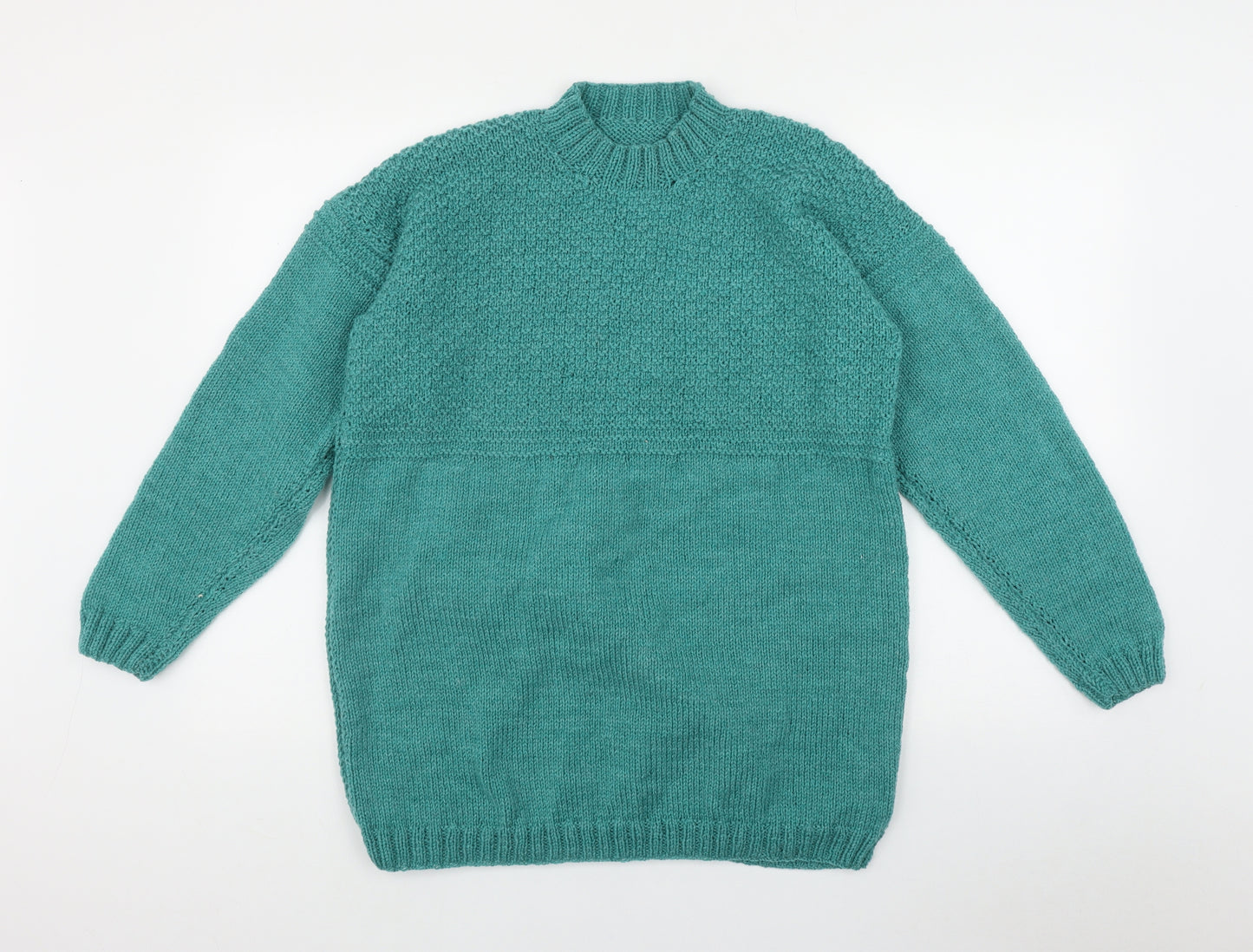 Unbranded Mens Green Mock Neck  Acetate Pullover Jumper Size M   - Handknitted