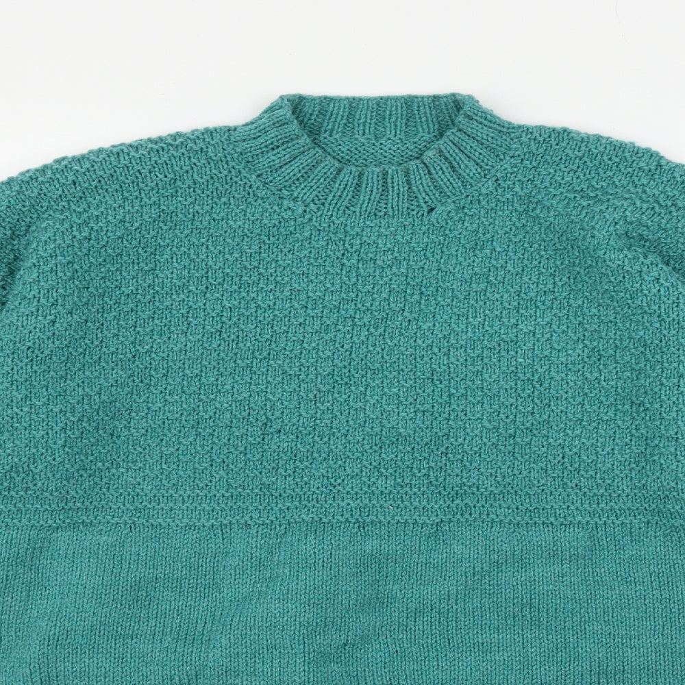 Unbranded Mens Green Mock Neck  Acetate Pullover Jumper Size M   - Handknitted