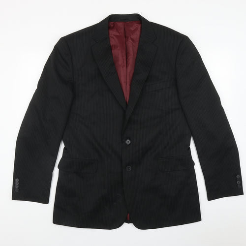 Taylor & Wright Mens Black Striped Polyester Jacket Suit Jacket Size L   - inside pockets, pinstriped
