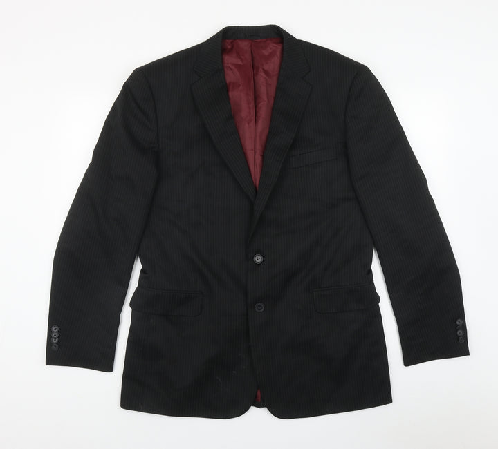 Taylor & Wright Mens Black Striped Polyester Jacket Suit Jacket Size L - inside pockets, pinstriped