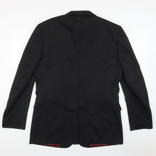 Taylor & Wright Mens Black Striped Polyester Jacket Suit Jacket Size L   - inside pockets, pinstriped