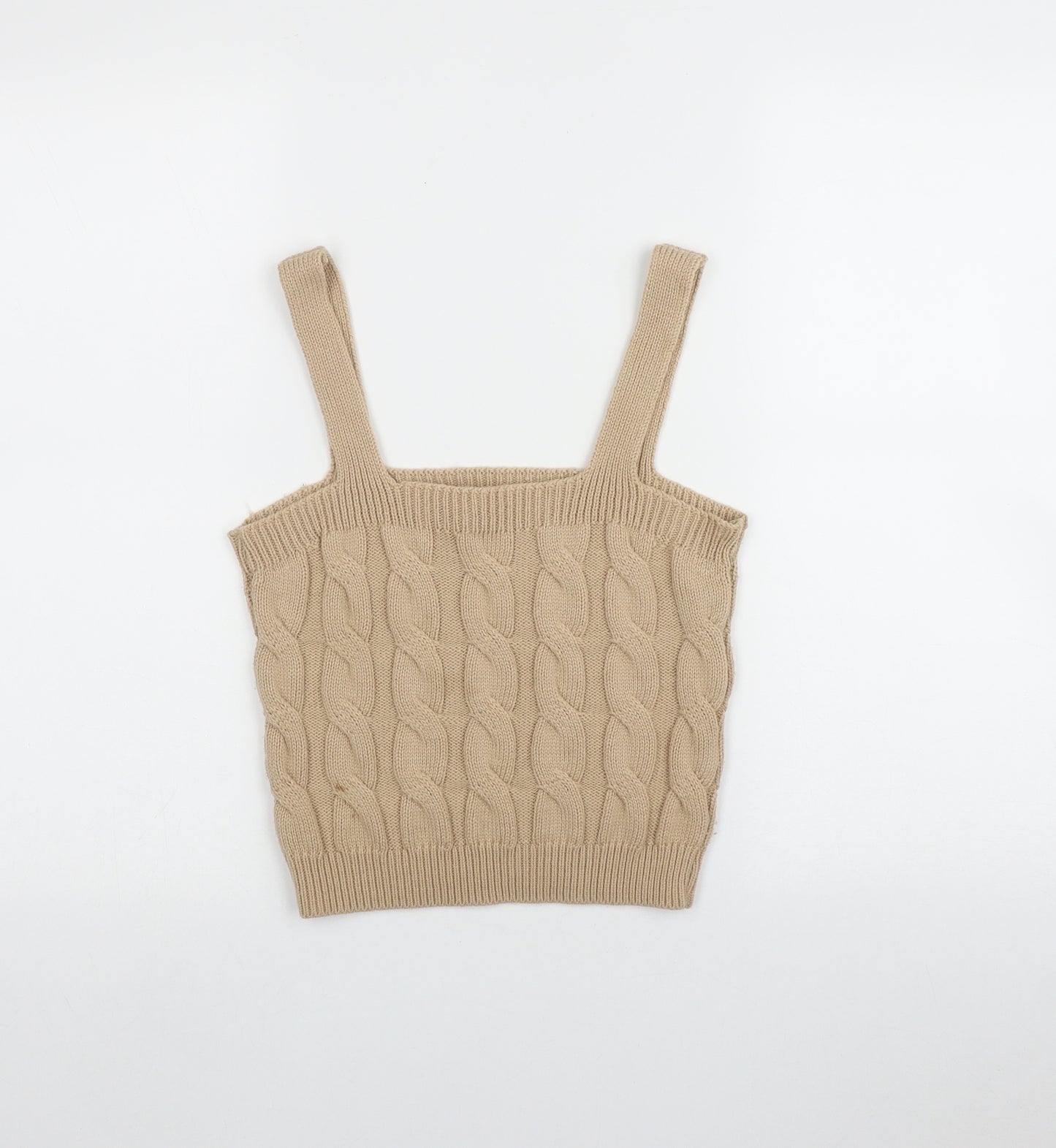 New Look Womens Beige  Acrylic Cropped Tank Size S Square Neck