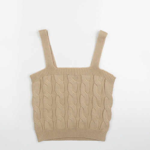 New Look Womens Beige  Acrylic Cropped Tank Size S Square Neck