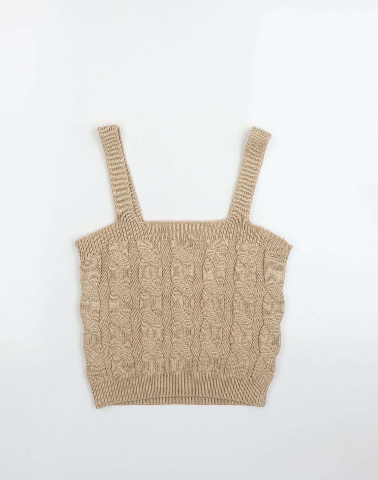 New Look Womens Beige  Acrylic Cropped Tank Size S Square Neck