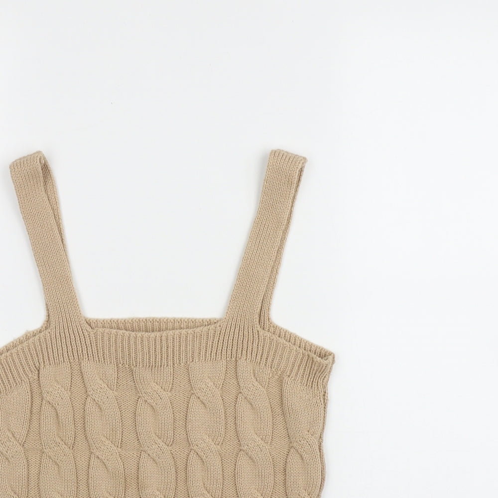 New Look Womens Beige  Acrylic Cropped Tank Size S Square Neck