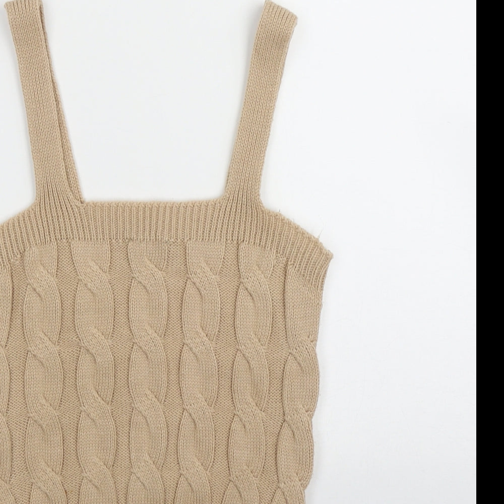 New Look Womens Beige  Acrylic Cropped Tank Size S Square Neck