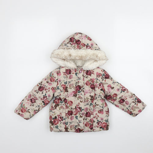 F&F Girls Multicoloured Floral  Puffer Jacket Coat