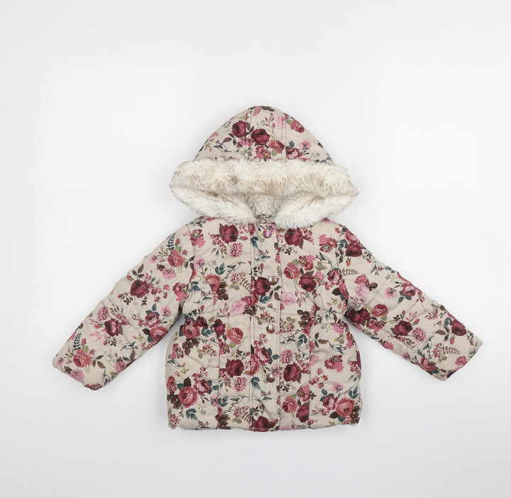 F&F Girls Multicoloured Floral Puffer Jacket Coat