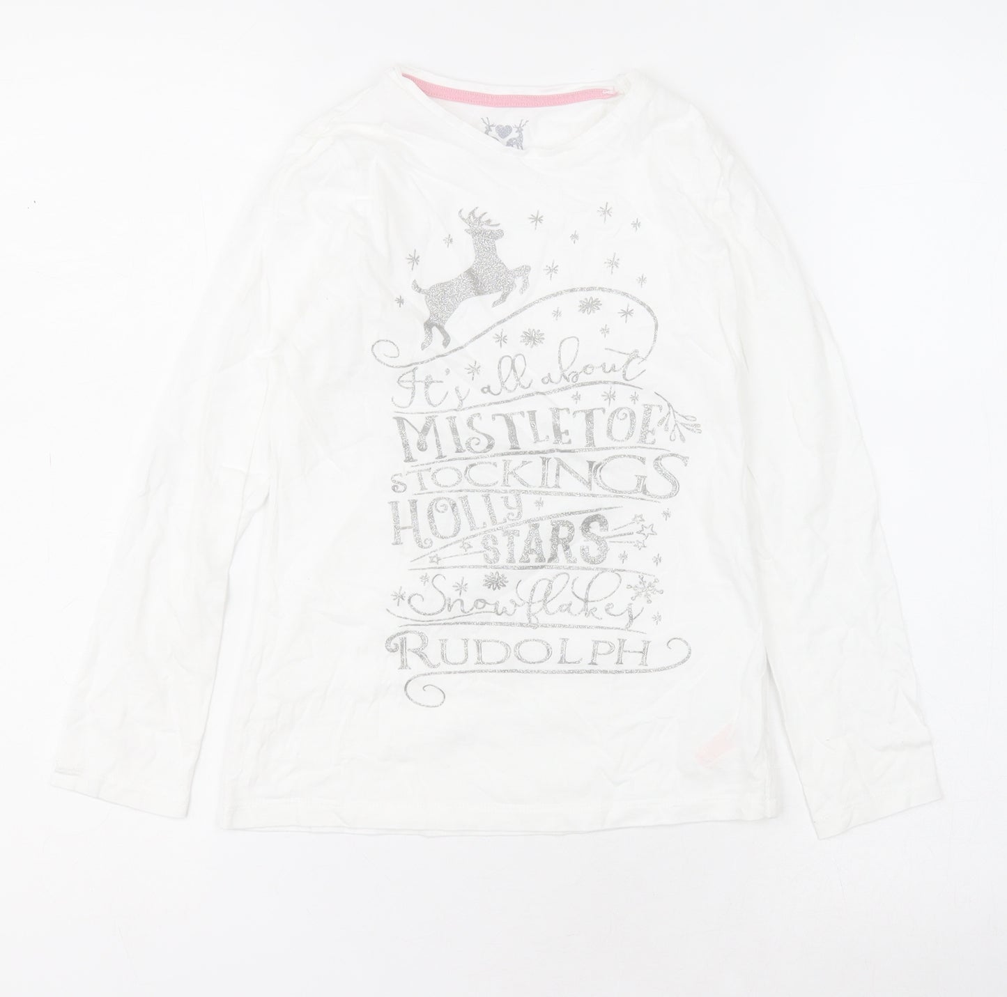 F&F Girls White  100% Cotton Basic T-Shirt Size 8-9 Years Round Neck  - Christmas T Shirt
