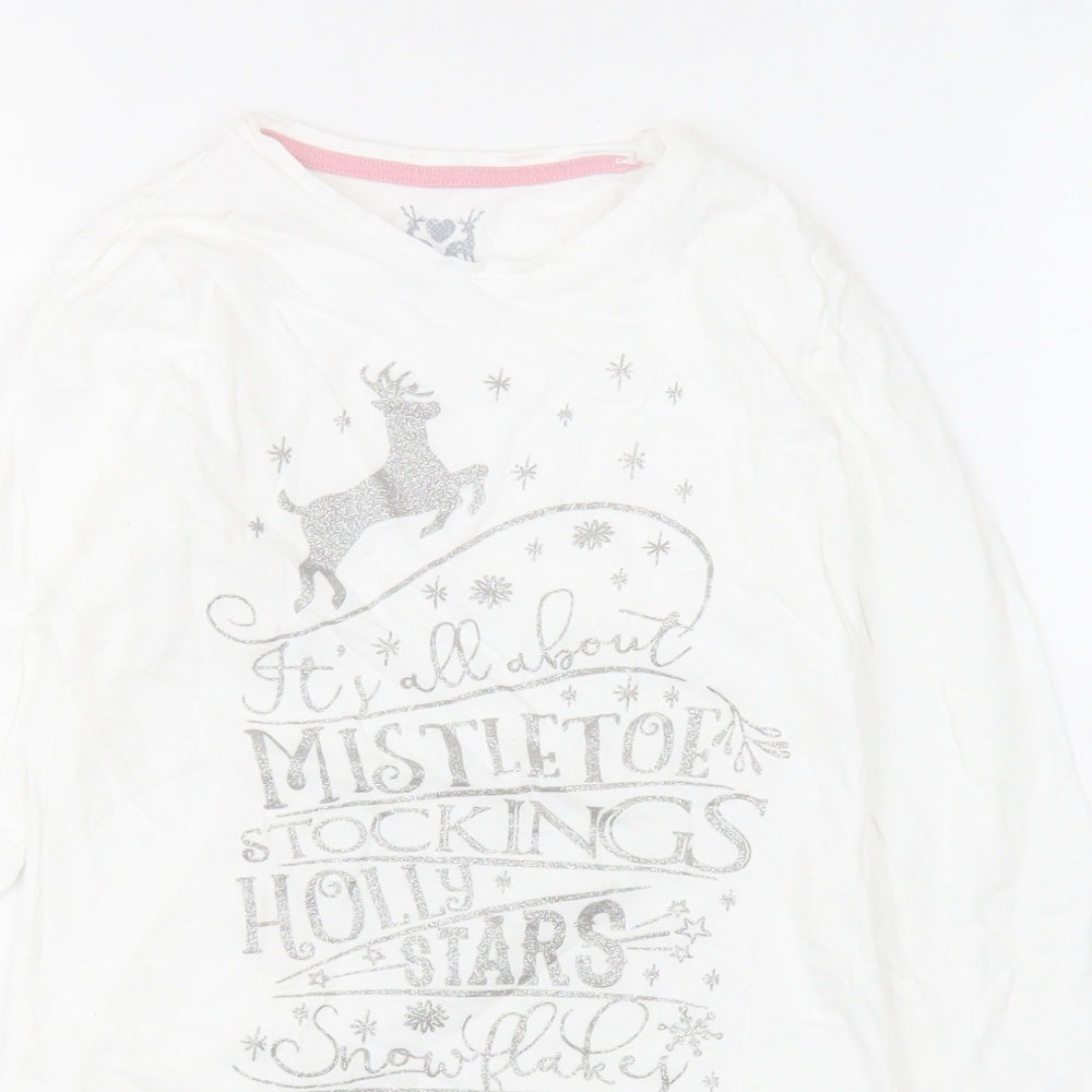 F&F Girls White  100% Cotton Basic T-Shirt Size 8-9 Years Round Neck  - Christmas T Shirt