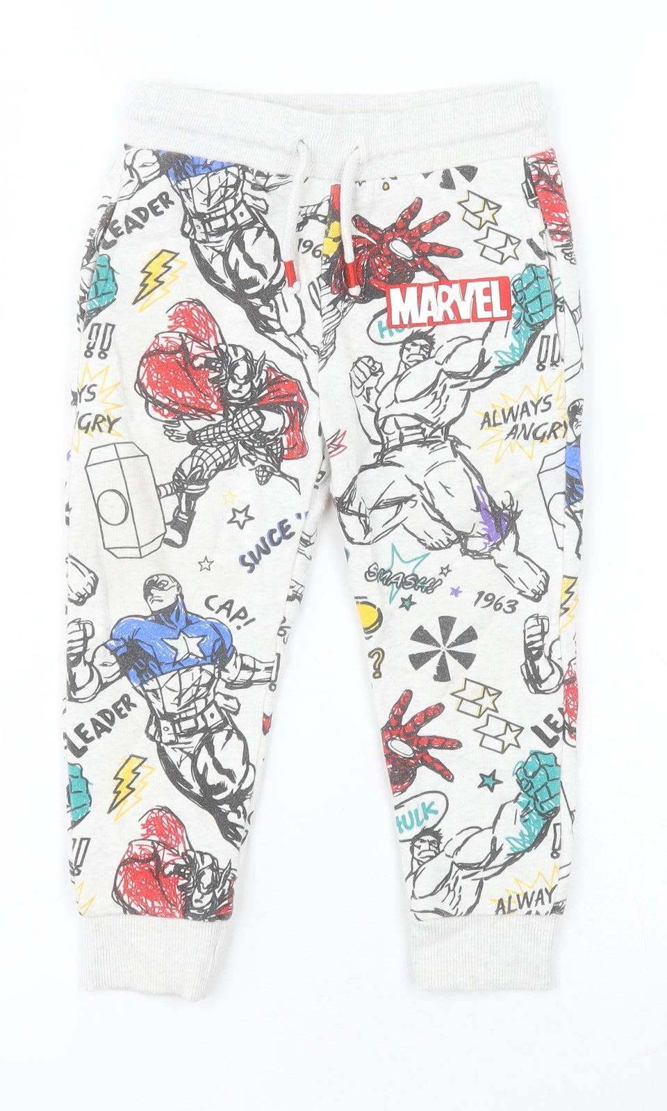 F&F Boys Grey  Cotton Jogger Trousers Size 2-3 Years  Regular Drawstring - MARVEL