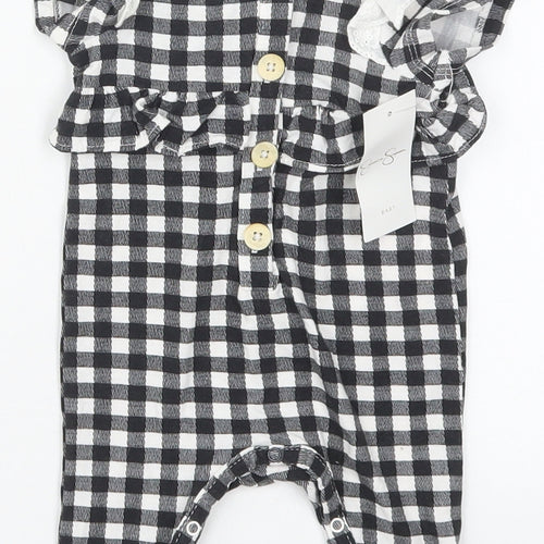 Jessica Simpson Girls Black Check Cotton Coverall One-Piece Size 3-6 Months  Button