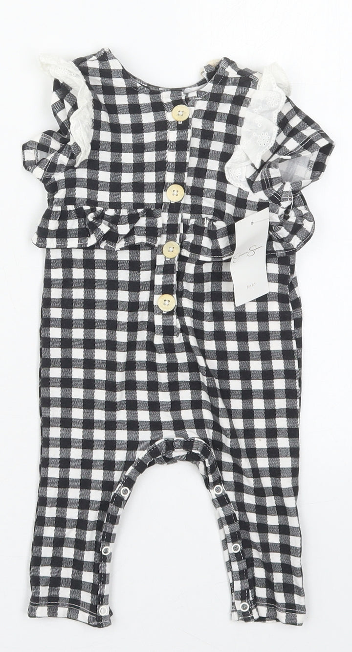 Jessica Simpson Girls Black Check Cotton Coverall One-Piece Size 3-6 Months Button