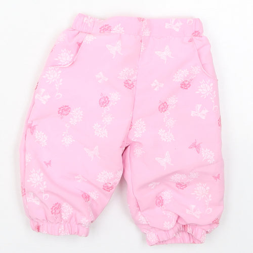 Kris & Kids Girls Pink Floral Polyester Track Pants Trousers Size 3-6 Months