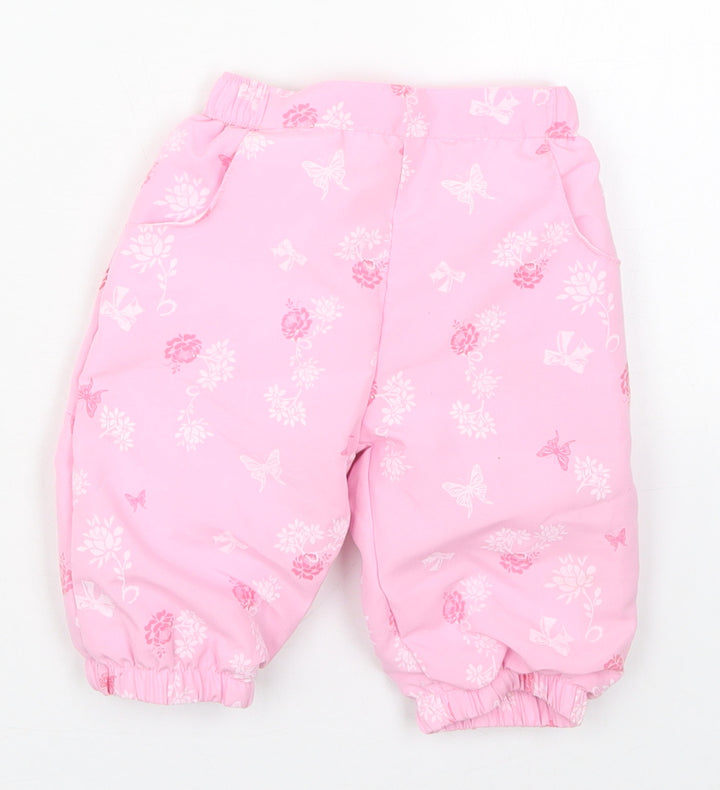 Kris & Kids Girls Pink Floral Polyester Track Pants Trousers Size 3-6 Months
