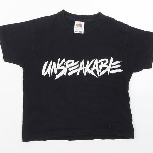 Fruit of the Loom Boys Black  Cotton Basic T-Shirt Size 3-4 Years Crew Neck Pullover - Unspeakable
