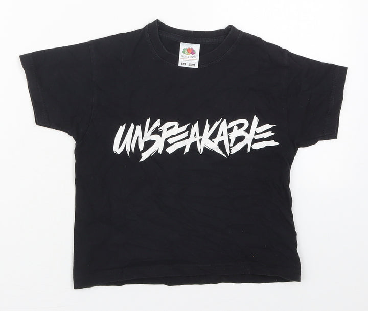 Fruit of the Loom Boys Black Cotton Basic T-Shirt Size 3-4 Years Crew Neck Pullover - Unspeakable