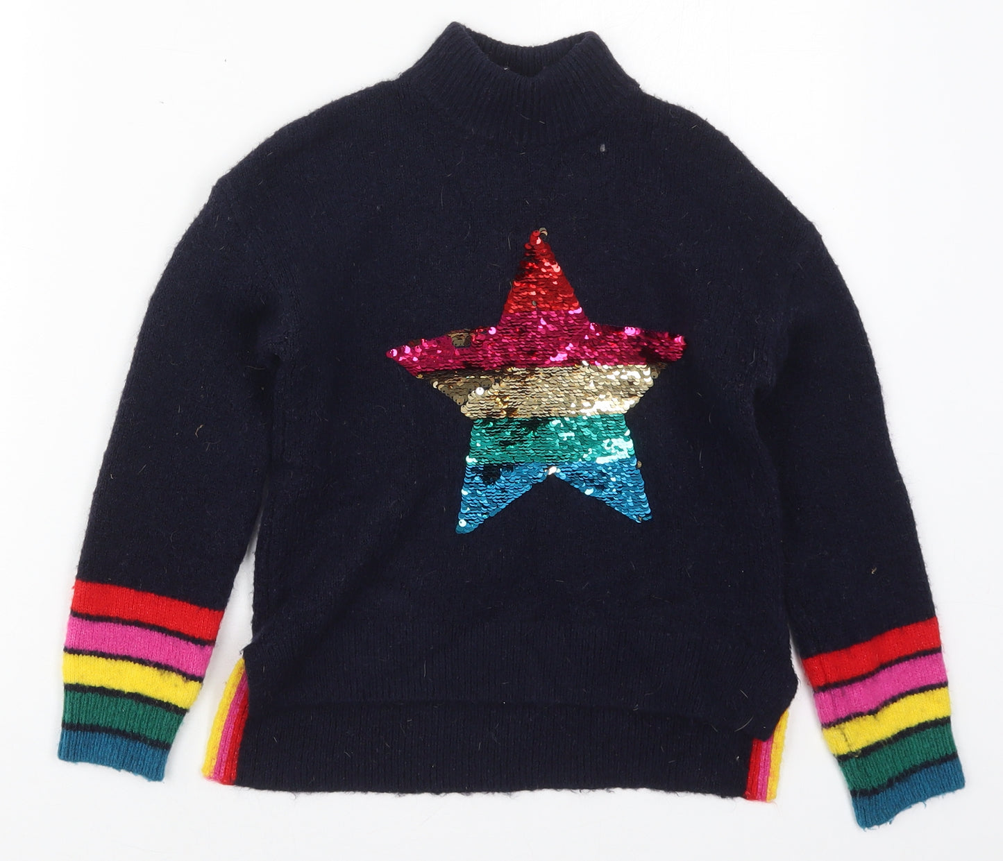NEXT Girls Blue Mock Neck Striped Acrylic Pullover Jumper Size 8 Years  Pullover - Star