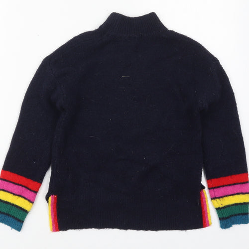 NEXT Girls Blue Mock Neck Striped Acrylic Pullover Jumper Size 8 Years  Pullover - Star