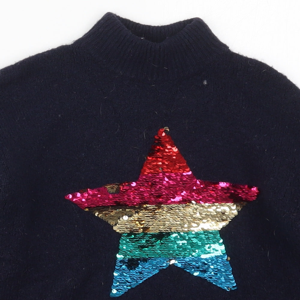 NEXT Girls Blue Mock Neck Striped Acrylic Pullover Jumper Size 8 Years  Pullover - Star