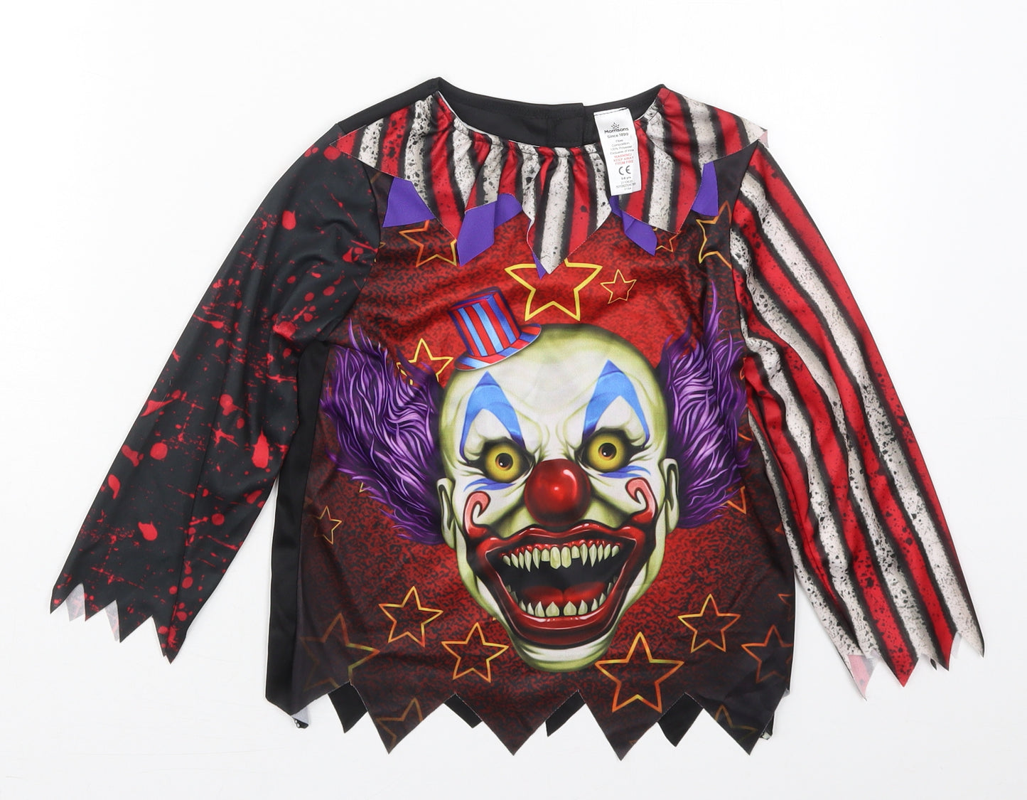 Morrisons Boys Black Striped Polyester Basic T-Shirt Size 5-6 Years Round Neck Pullover - Scary Clown Fancy Dress