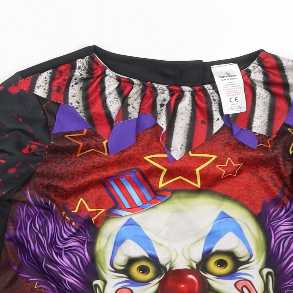 Morrisons Boys Black Striped Polyester Basic T-Shirt Size 5-6 Years Round Neck Pullover - Scary Clown Fancy Dress