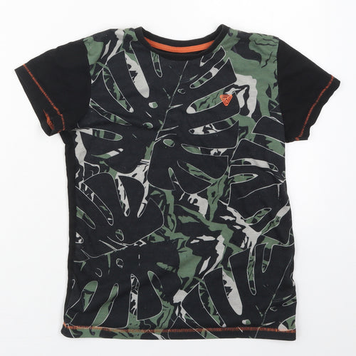 Matalan Boys Black  Polyester Basic T-Shirt Size 10 Years Crew Neck Pullover - Leaf Prints