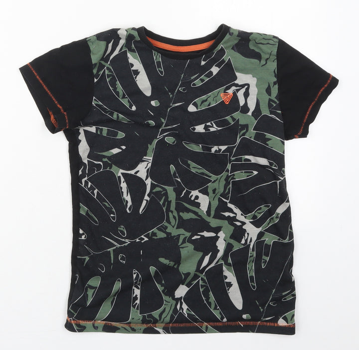 Matalan Boys Black Polyester Basic T-Shirt Size 10 Years Crew Neck Pullover - Leaf Prints