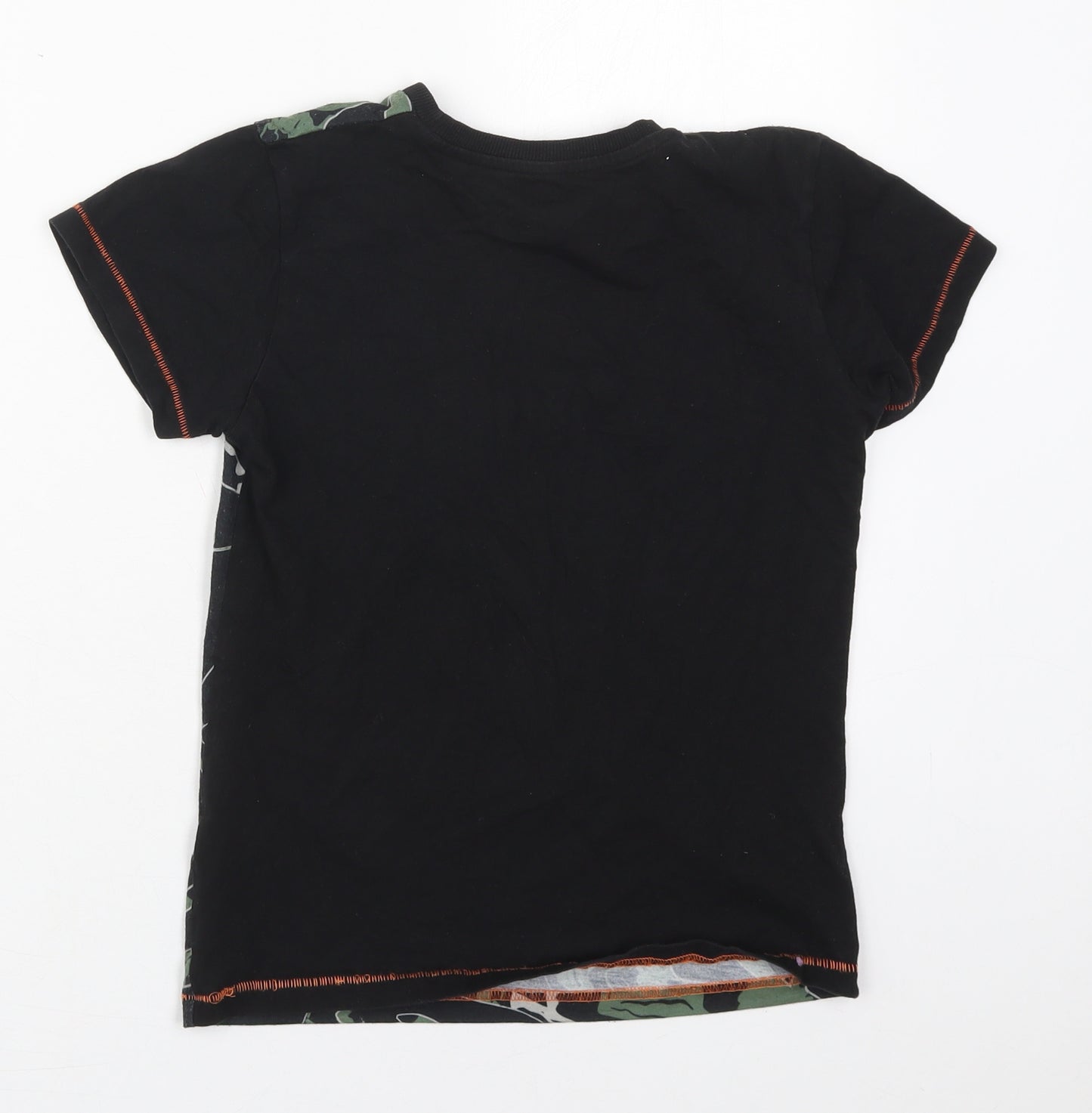 Matalan Boys Black  Polyester Basic T-Shirt Size 10 Years Crew Neck Pullover - Leaf Prints