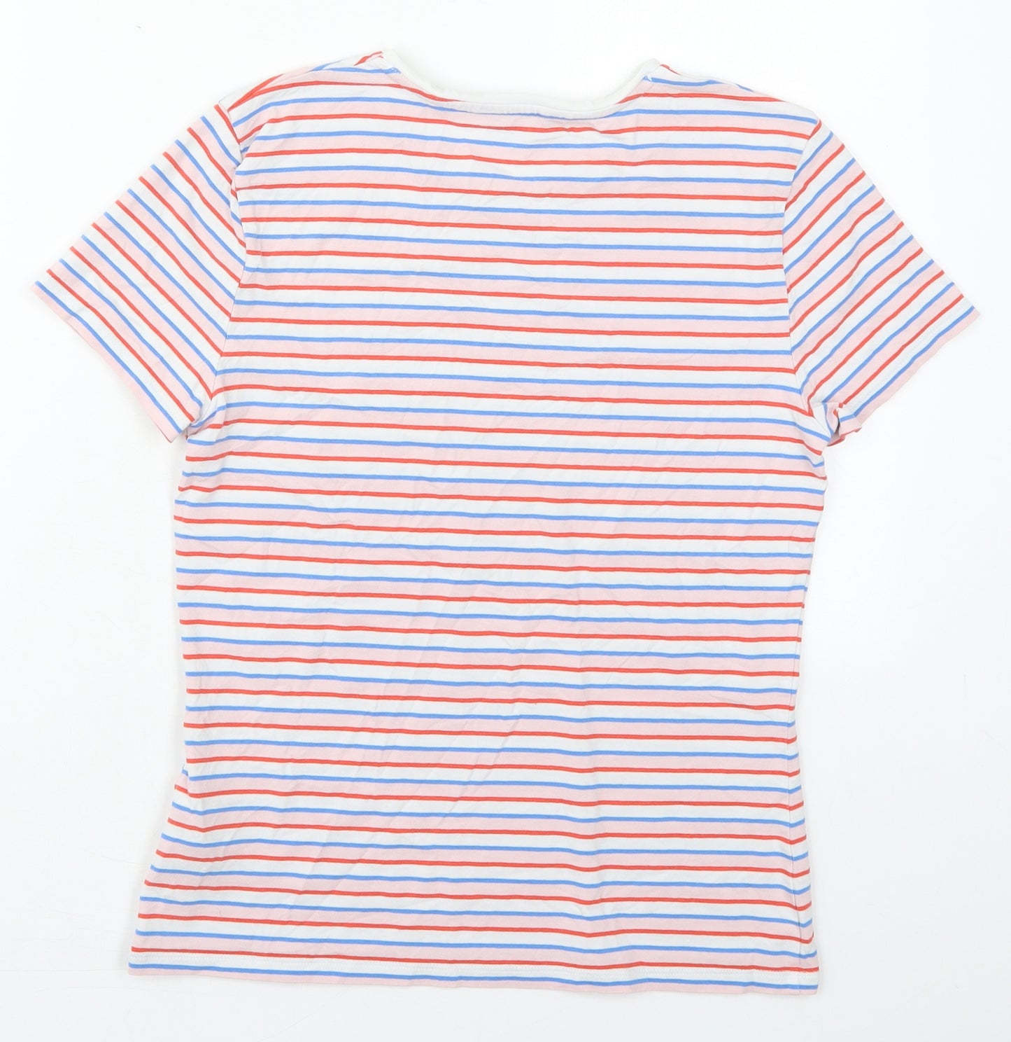 Marks and Spencer Womens Pink Striped Cotton Basic T-Shirt Size 10 Crew Neck