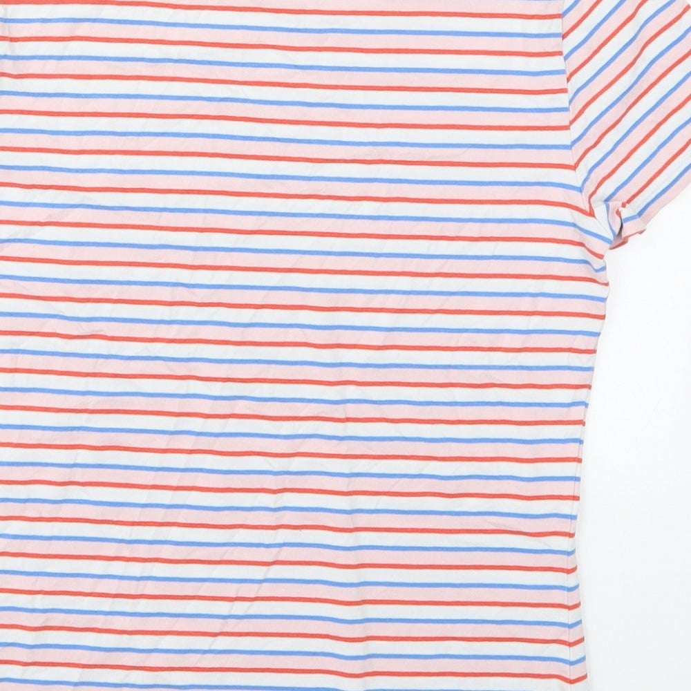 Marks and Spencer Womens Pink Striped Cotton Basic T-Shirt Size 10 Crew Neck