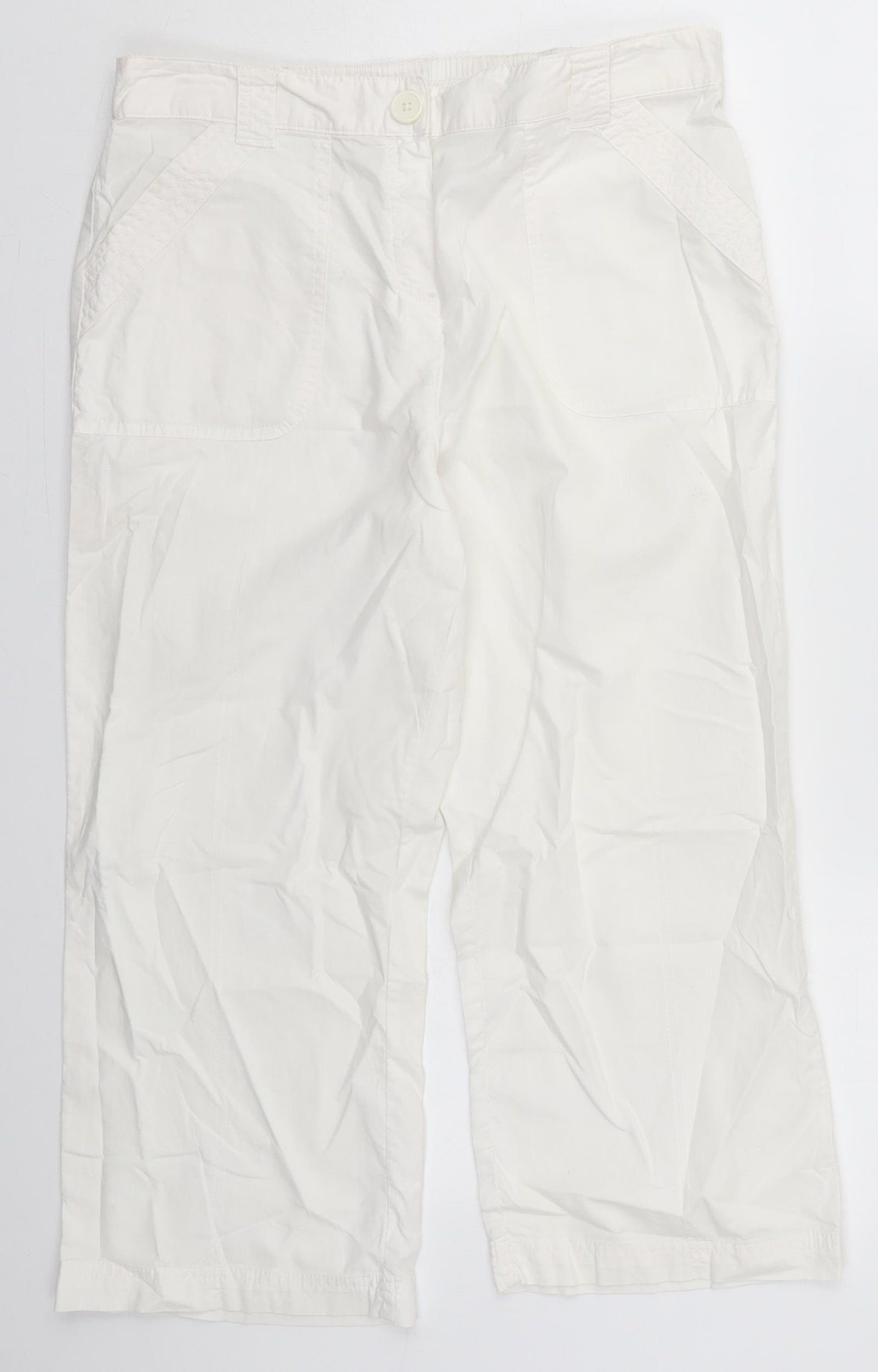 BHS Womens White  Cotton Trousers  Size 12 L22 in Regular Button