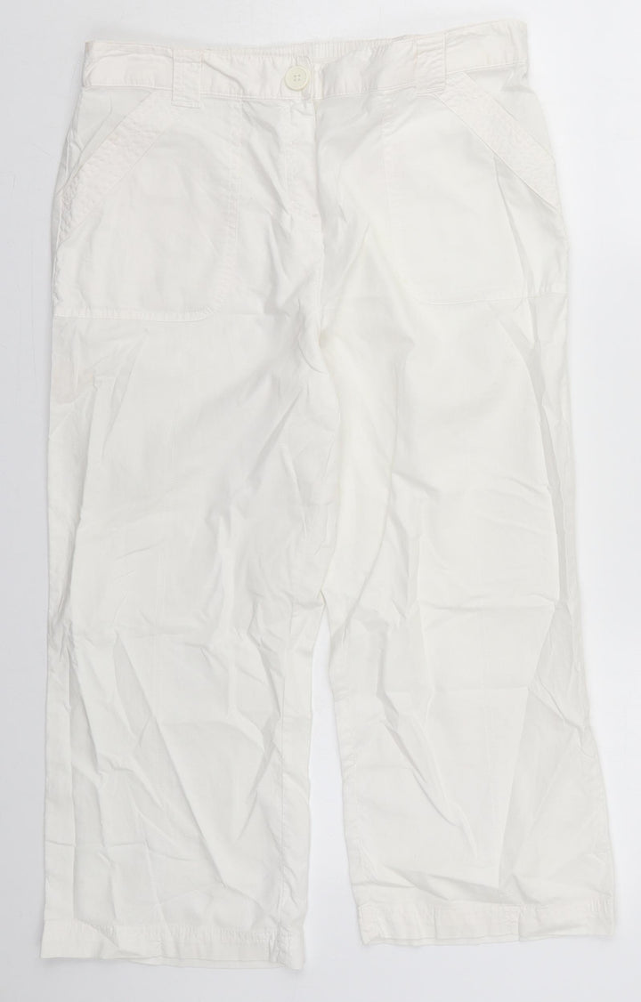 BHS Womens White  Cotton Trousers  Size 12 L22 in Regular Button